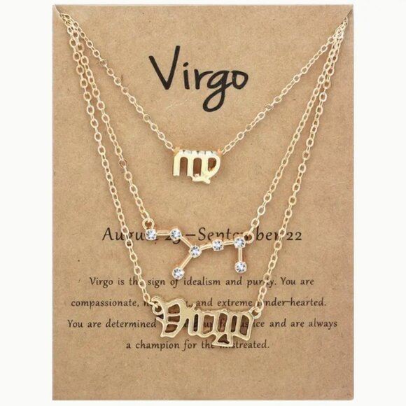 🍏50% OFF/3+...♍ 3-piece zodiac Virgo link chain necklace set (Gold tone) - Picture 1 of 5